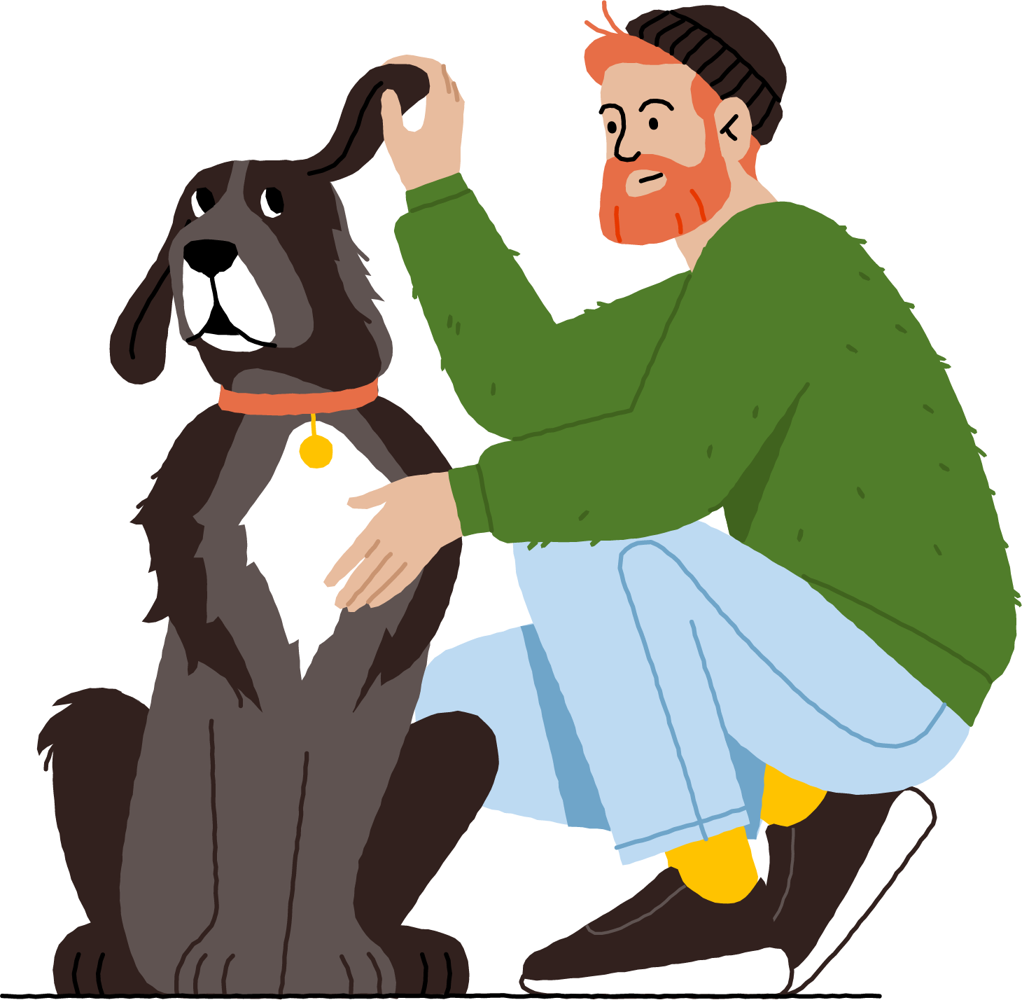 Pet owner examines dog